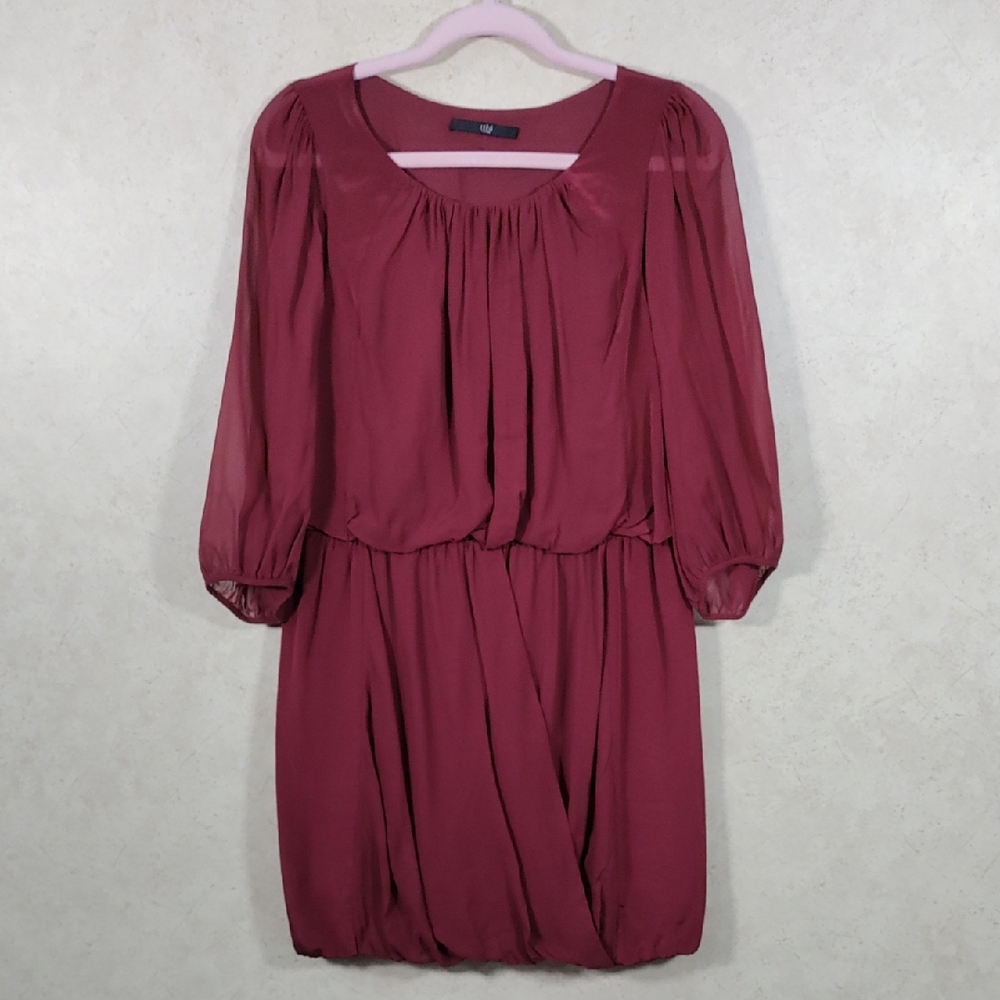 H189 Tibi burgundy silk bubble hem dress 8